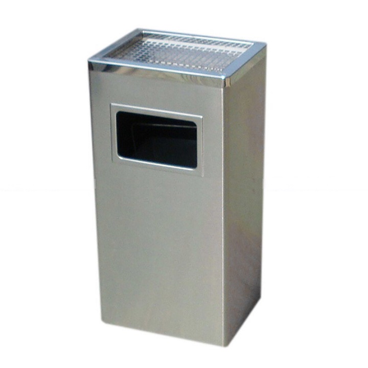 Thùng rác inox gạt tàn hình vuông 240 x 240 x 620 mm