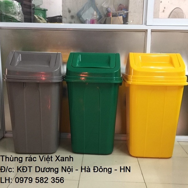 Thùng rác 60 lít không bánh nắp bập bênh